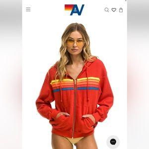 Aviator Nation red neon stripe hoodie. Worn twice. Unisex. Perfect condition